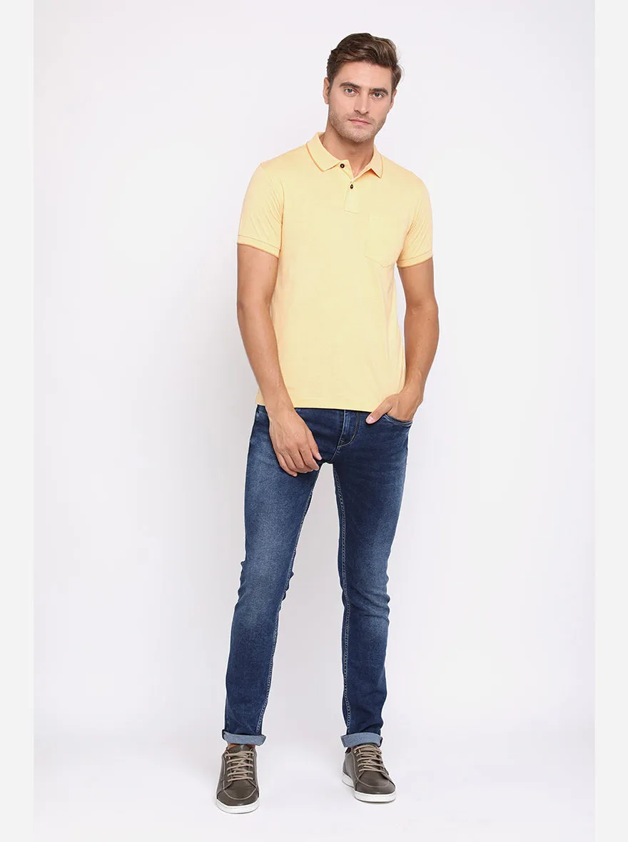 Light Yellow Solid Slim Fit Polo T-Shirt | Greenfibre