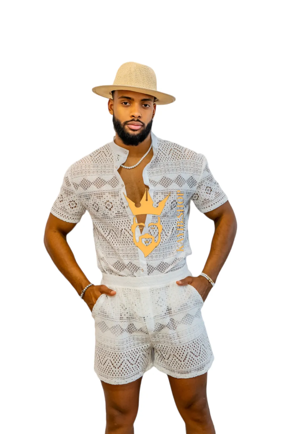 Luxurious Men's White Shirt and Shorts Set - Elevate Your Summer Style - Perfect for Any Occasion