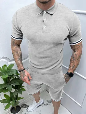 Men's lapel short -sleeved shorts two -piece sports casual set