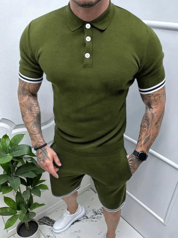 Men's lapel short -sleeved shorts two -piece sports casual set