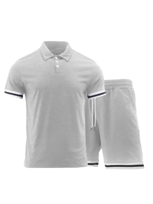 Men's lapel short -sleeved shorts two -piece sports casual set