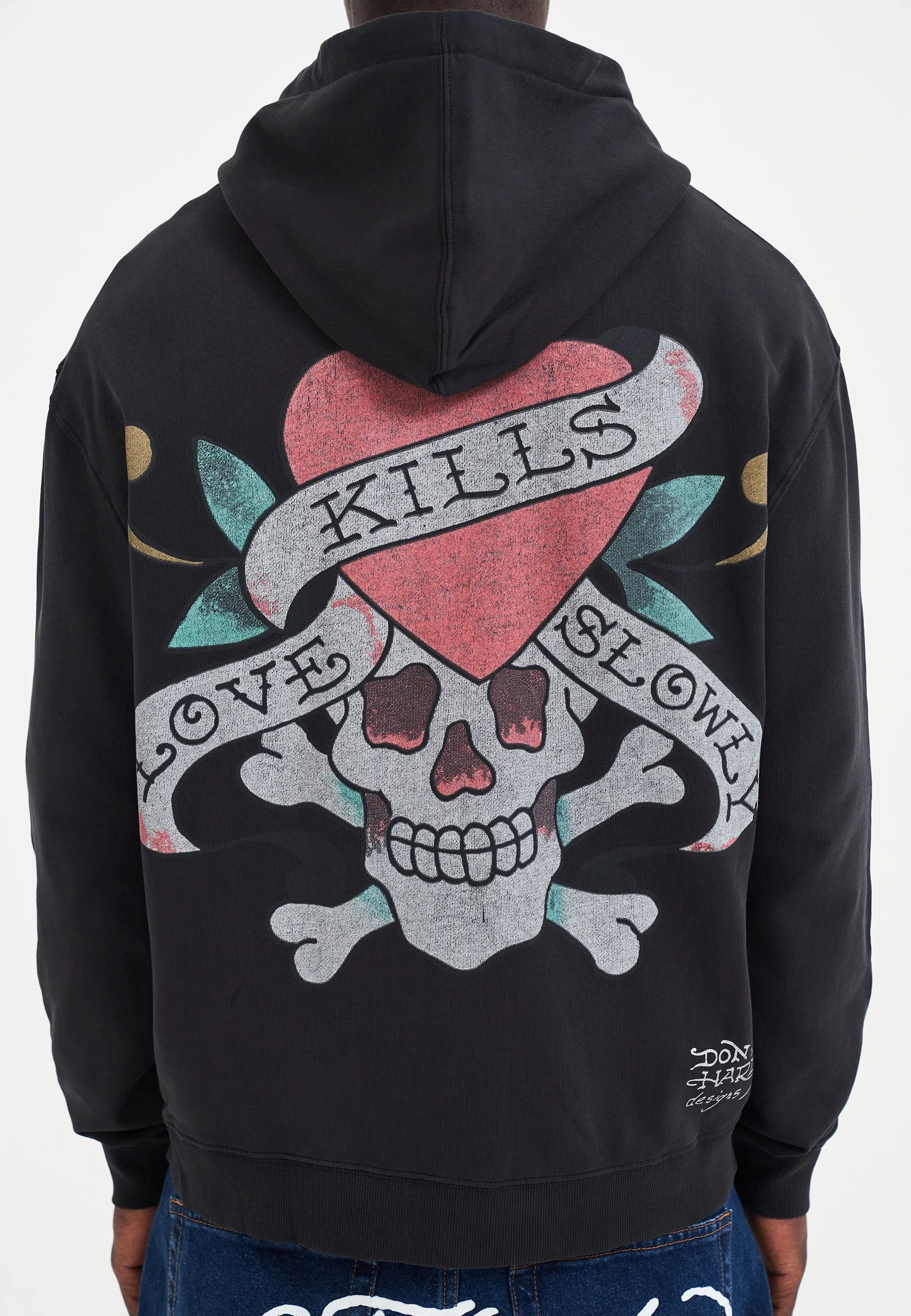 Mens Love Kills Slowly Graphic Zip Through Hoodie - Black