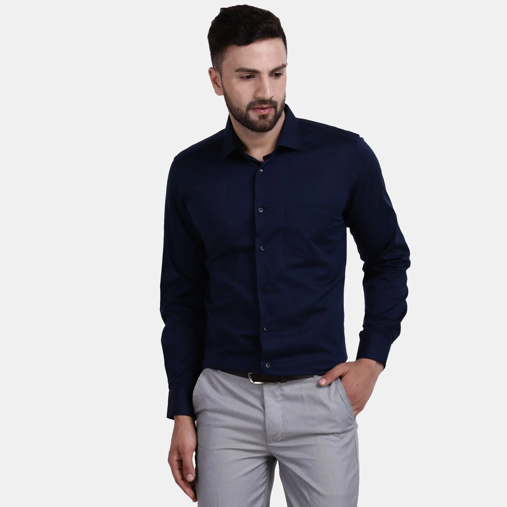 Men's Luthai Supima Mercerised Cotton Solid Slim Fit Dress Shirt