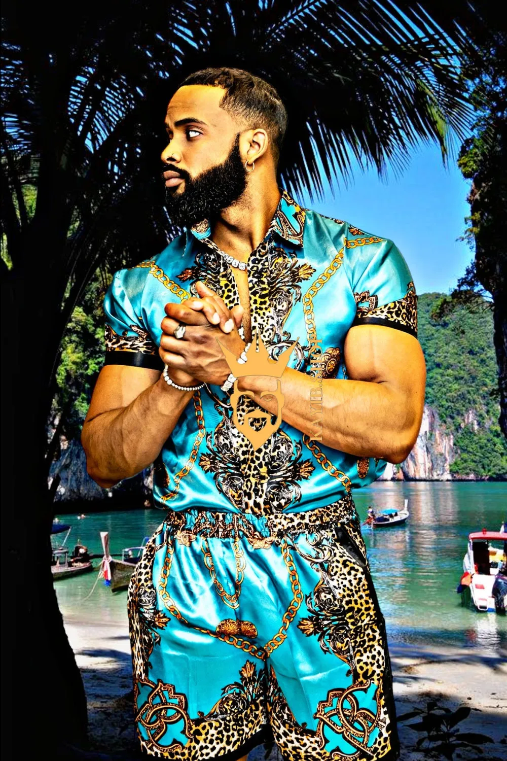 Men's Short Sleeve Floral Silk Button-Down Shirt Set - Elevate Your Summer Style with Luxurious Comfort and Vibrant Baroque Print