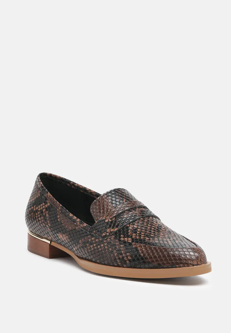 NADIA Brown Snake Textured Loafers