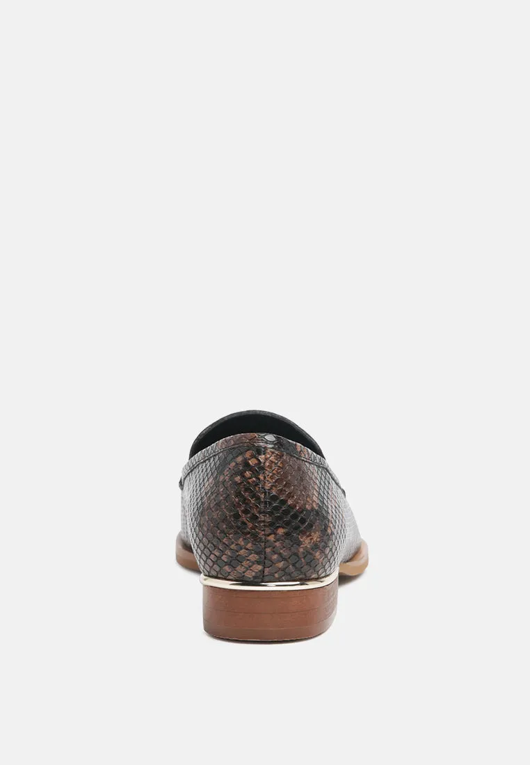 NADIA Brown Snake Textured Loafers