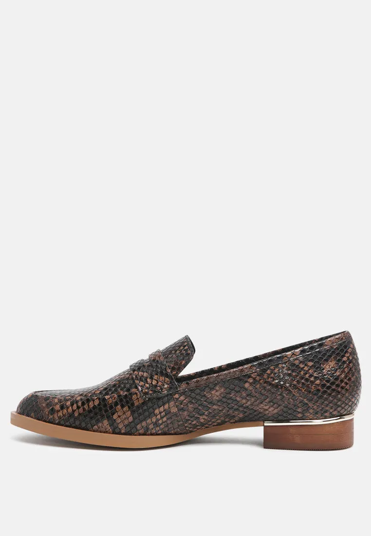 NADIA Brown Snake Textured Loafers