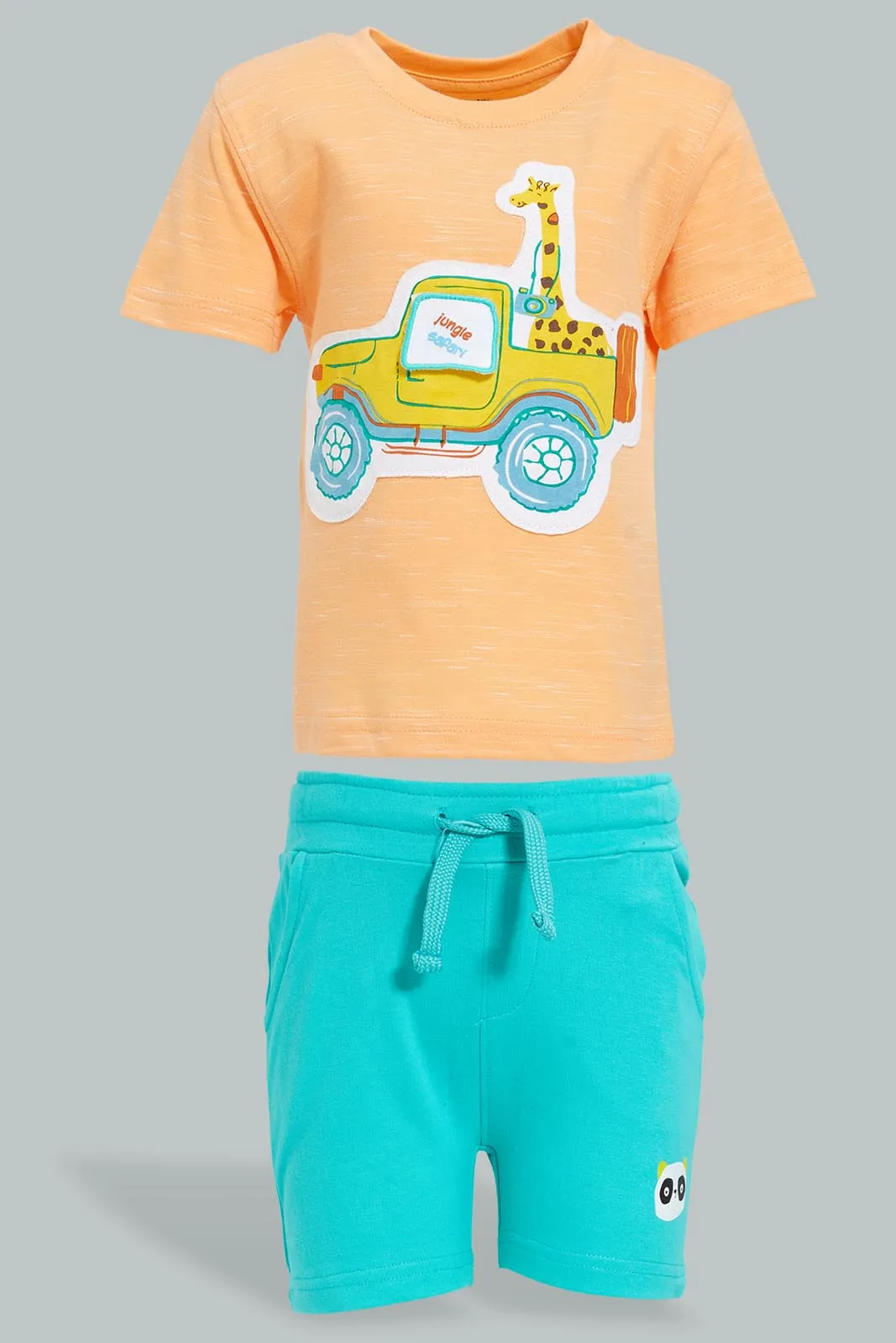 Peach Truck T-Shirt With Blue Short Set For Baby Boy (2-Pack)