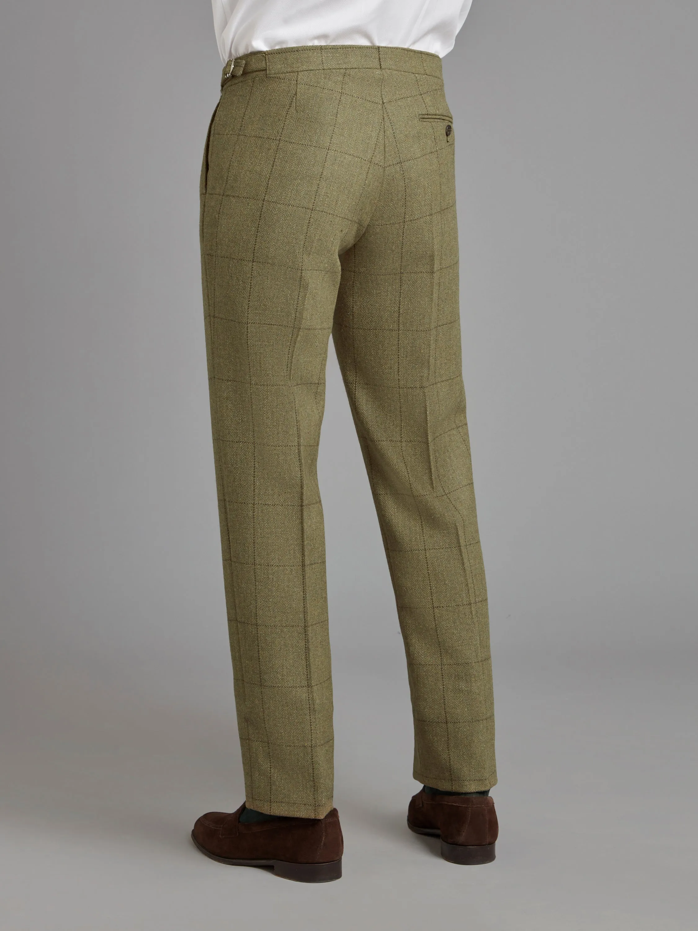 Pleated Pants - Moss Windowpane Tweed