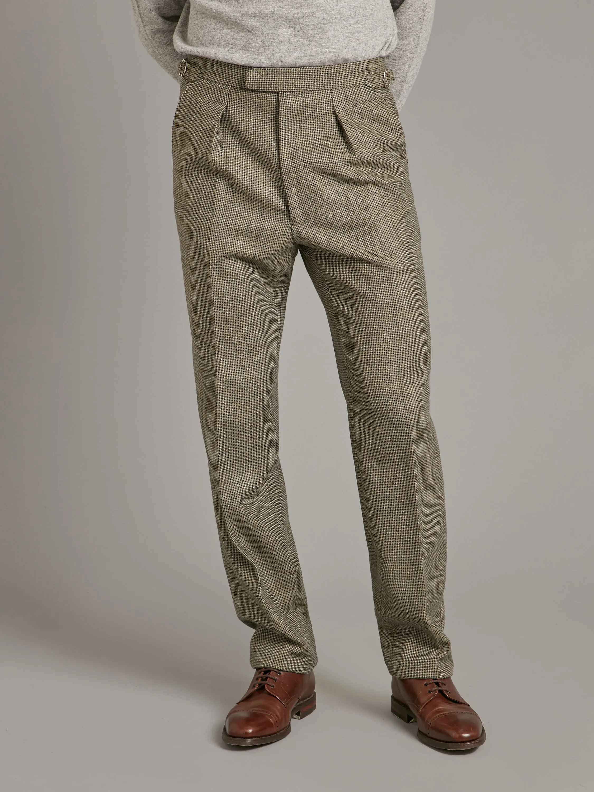 Pleated Pants - Sage Nailhead Tweed