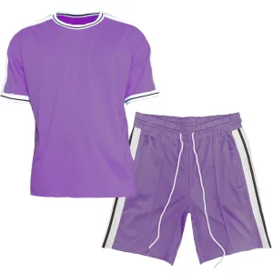 Purple Side Stripe Tape Short Set