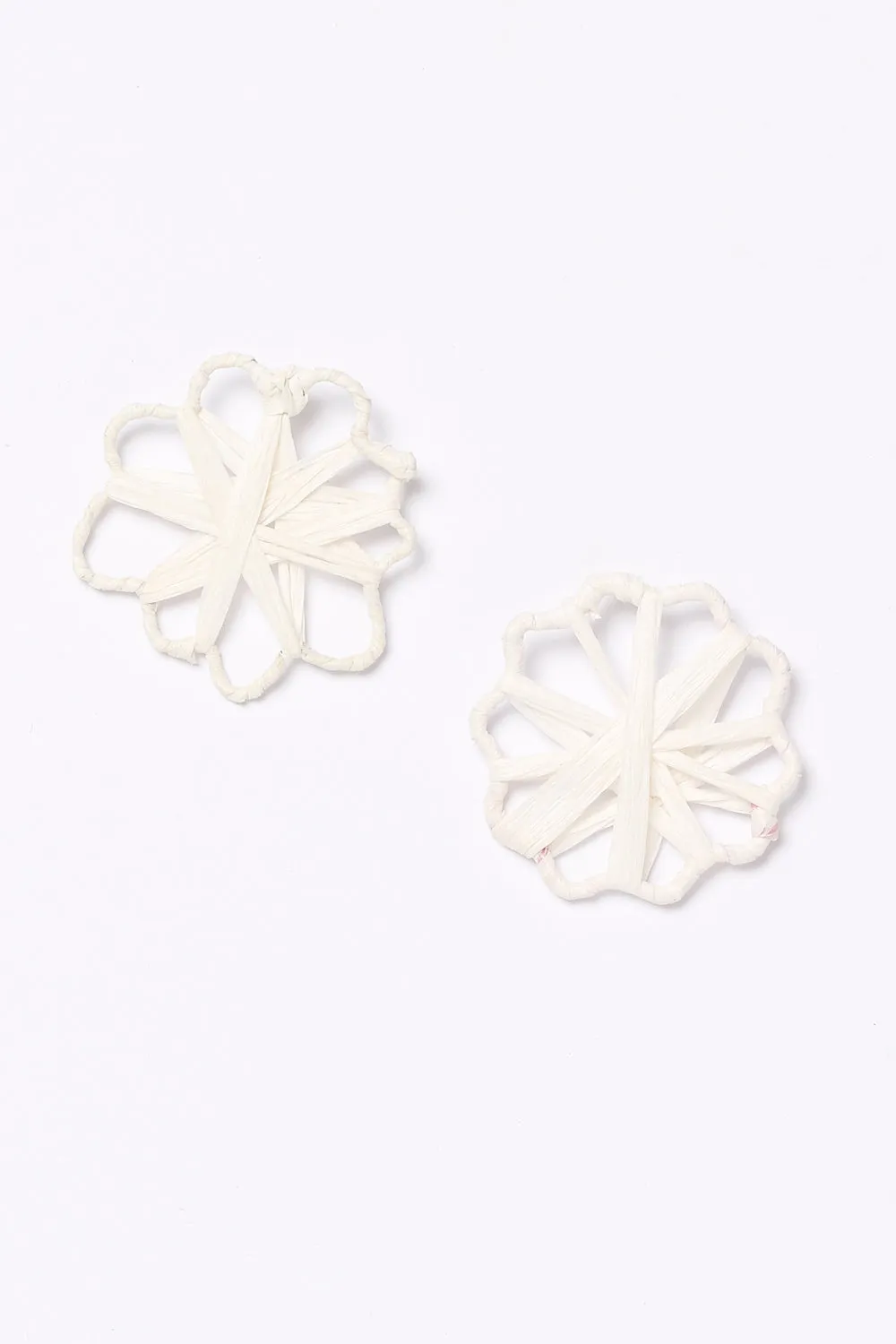 Raffia Woven Flower Earrings in White