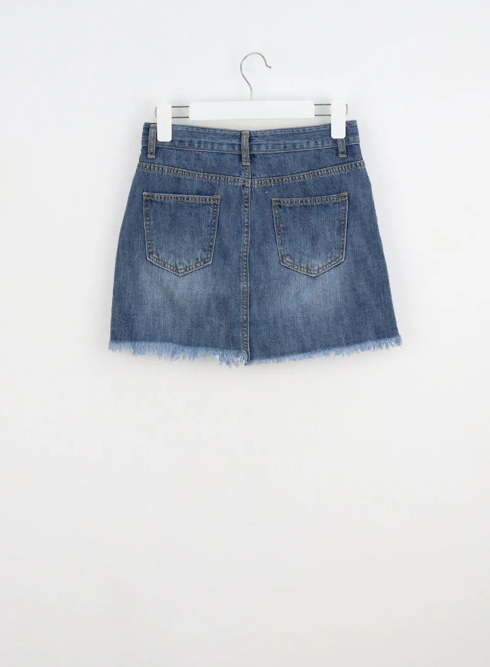 Ripped Hem Denim Mini Skirt CU301