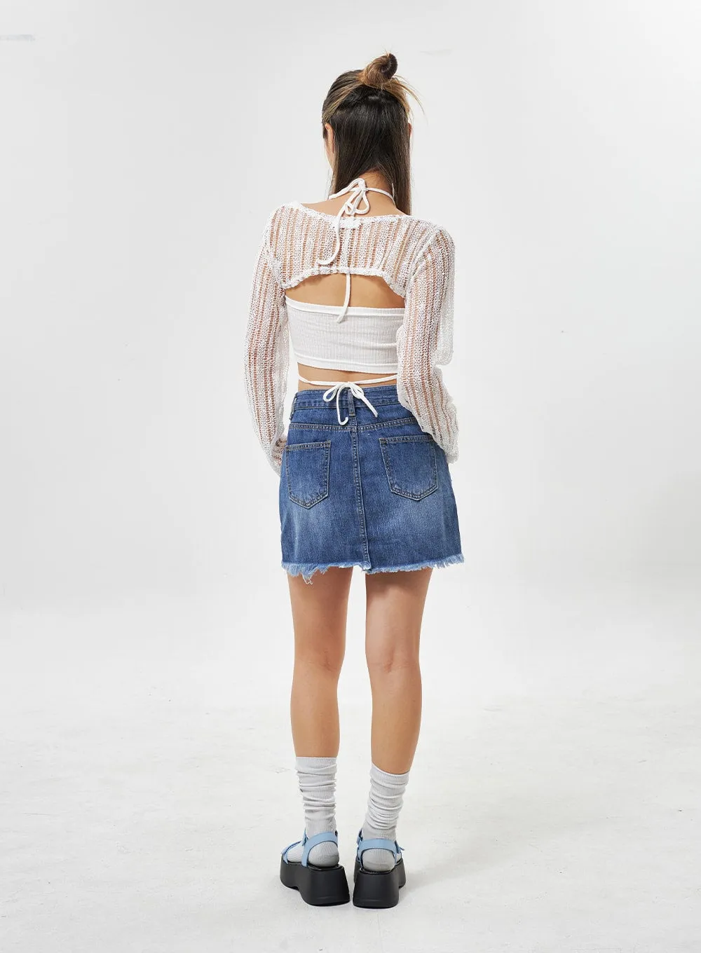 Ripped Hem Denim Mini Skirt CU301