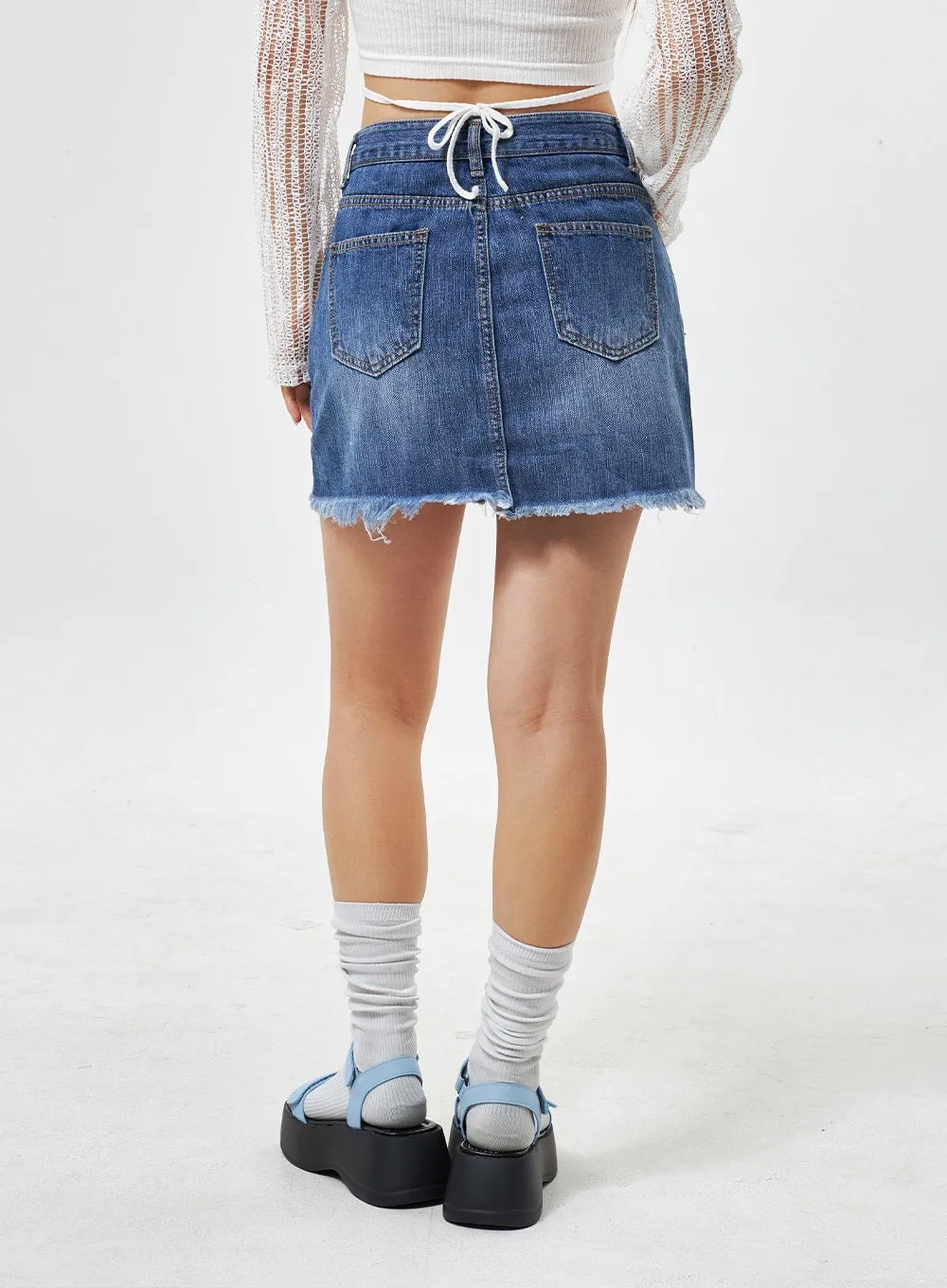 Ripped Hem Denim Mini Skirt CU301