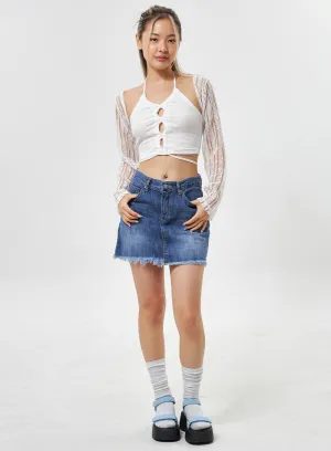 Ripped Hem Denim Mini Skirt CU301