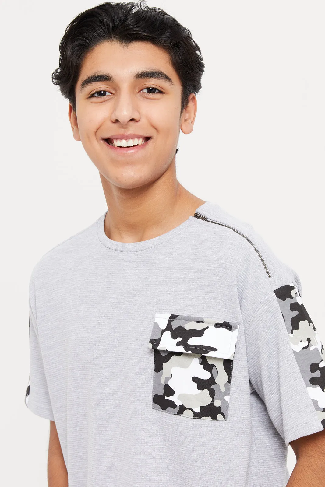 Senior Boys Grey Printed Oversize T-Shirt