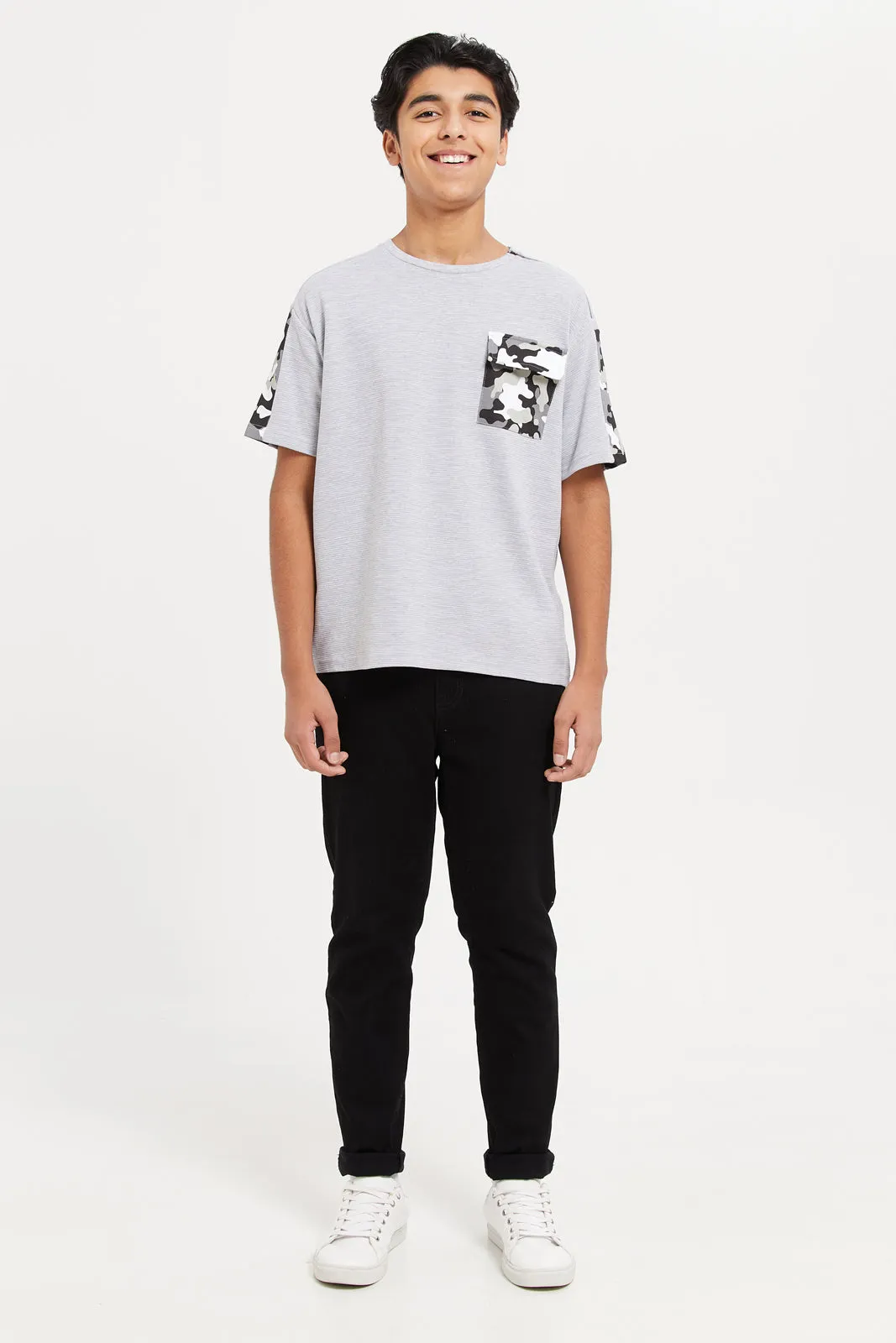 Senior Boys Grey Printed Oversize T-Shirt