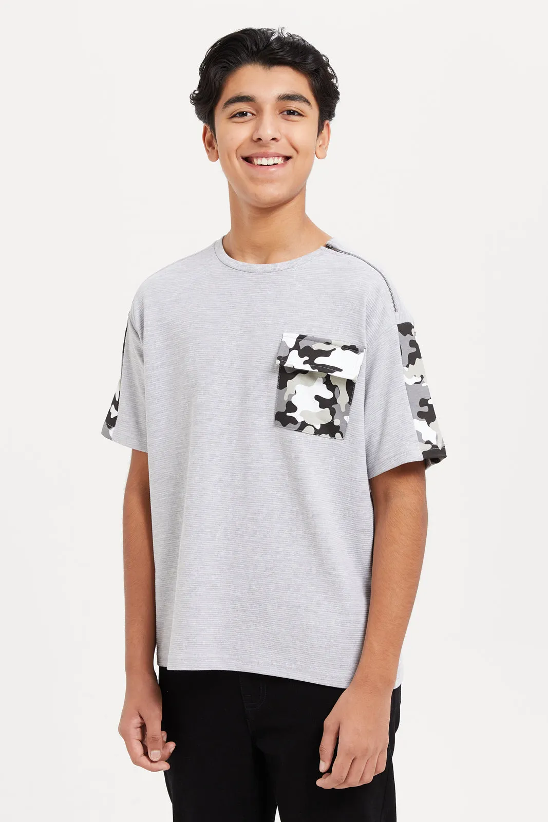 Senior Boys Grey Printed Oversize T-Shirt