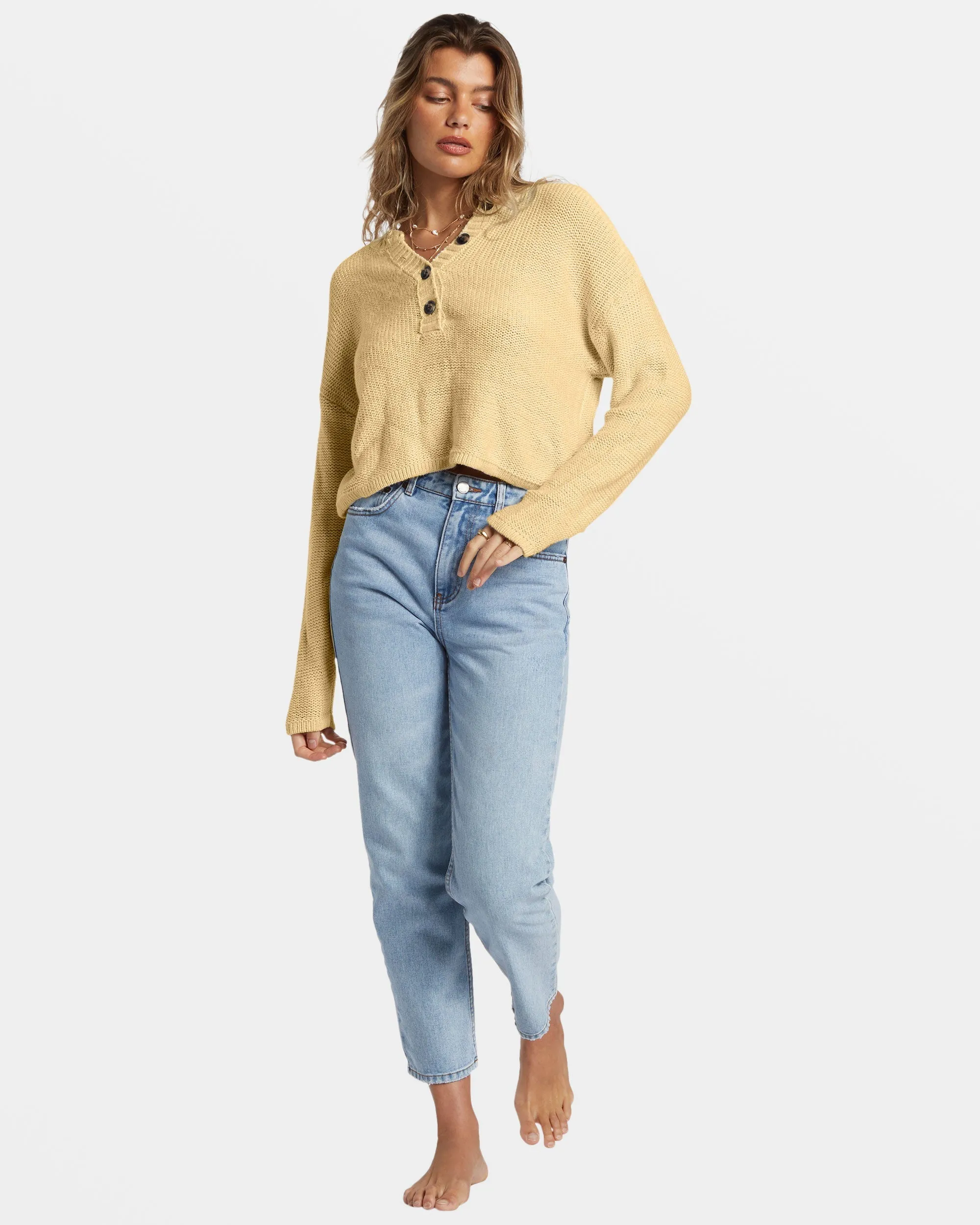 Shallow Waters Henley Sweater - Retro Yellow