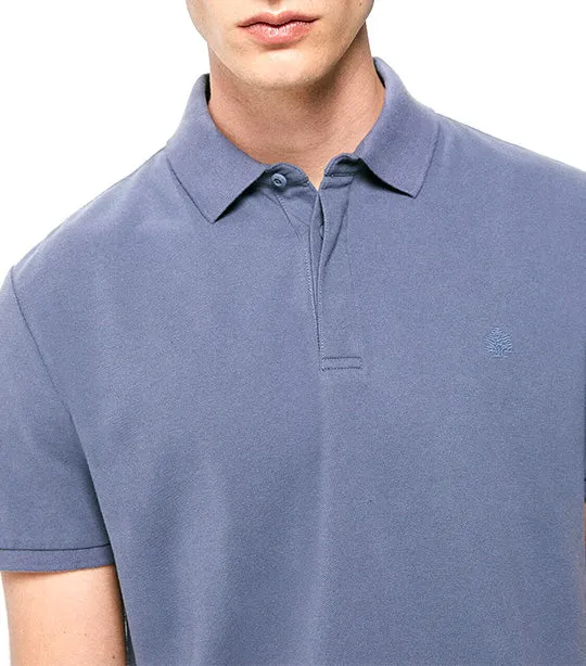 Slim Piqué Polo Shirt With Hidden Placket Blue