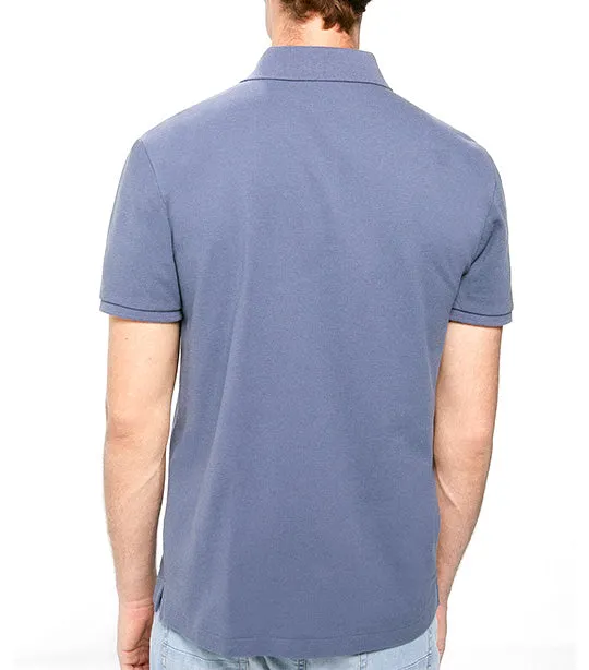 Slim Piqué Polo Shirt With Hidden Placket Blue