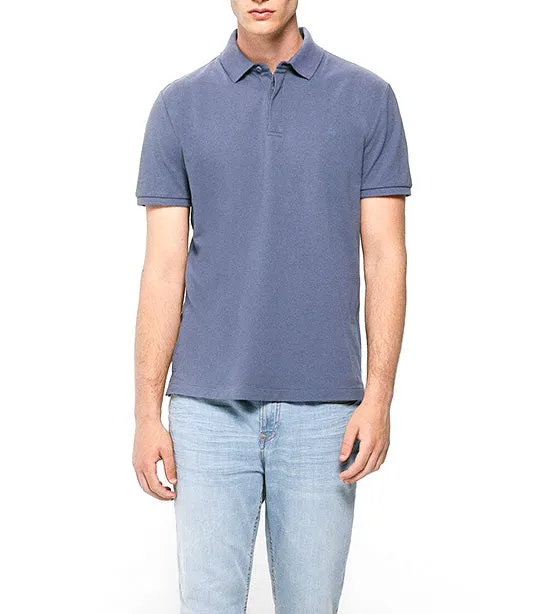 Slim Piqué Polo Shirt With Hidden Placket Blue