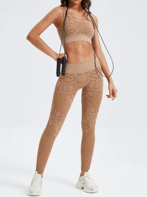 Snakeskin Print Crop Top & Leggings Active Set