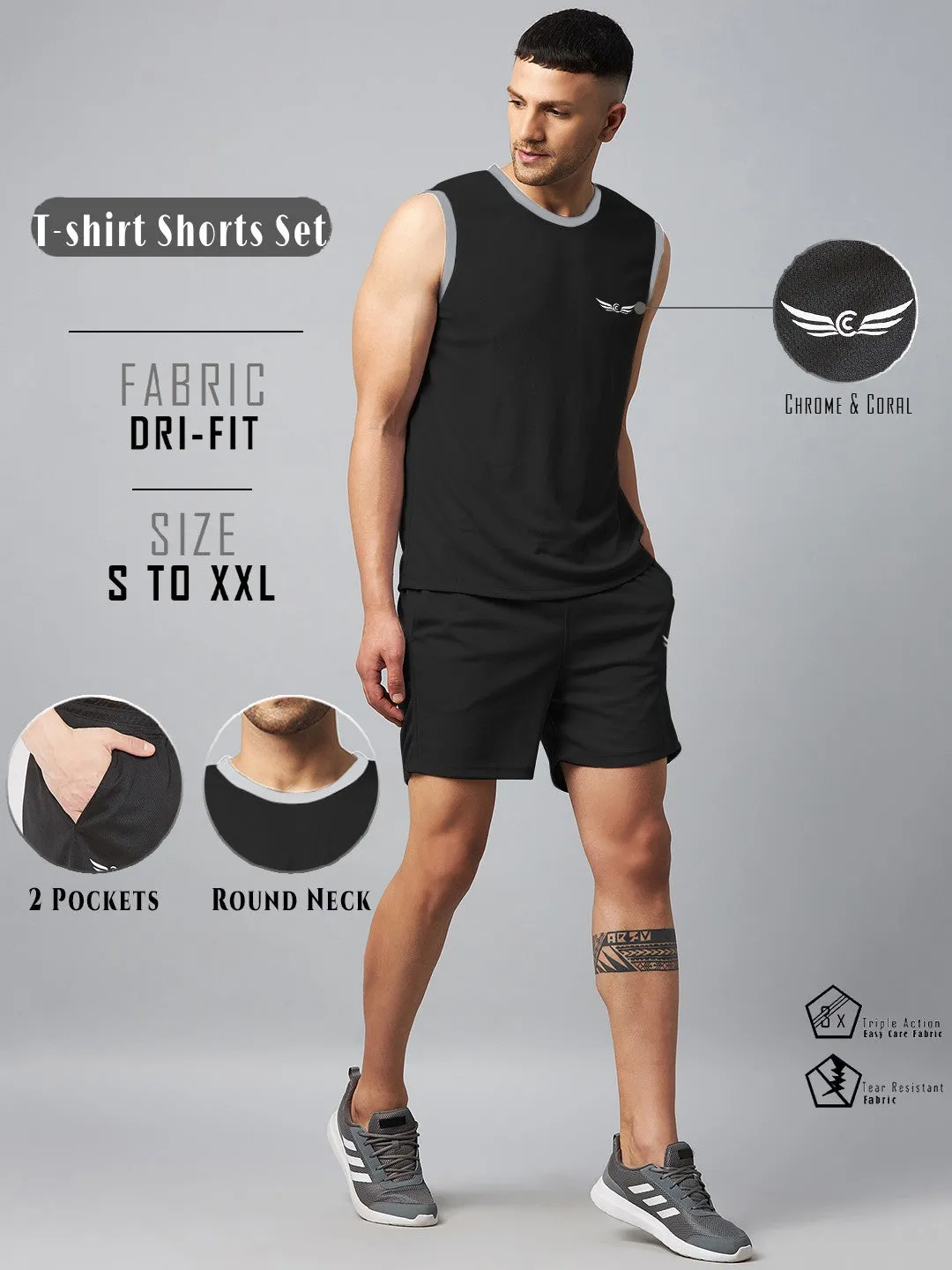 Solid Men Co-ord Set Sleeveles (Black)