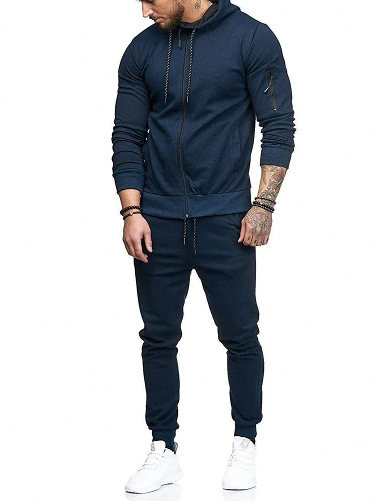 Sport Hoodied Trends Solid Fitness Zipper Hoodies Sweatpants Male Slim Casual Fashion Tracksuits