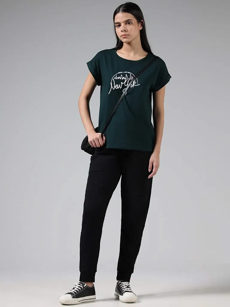 Green Studiofit Cotton T-Shirt with Typographic Print