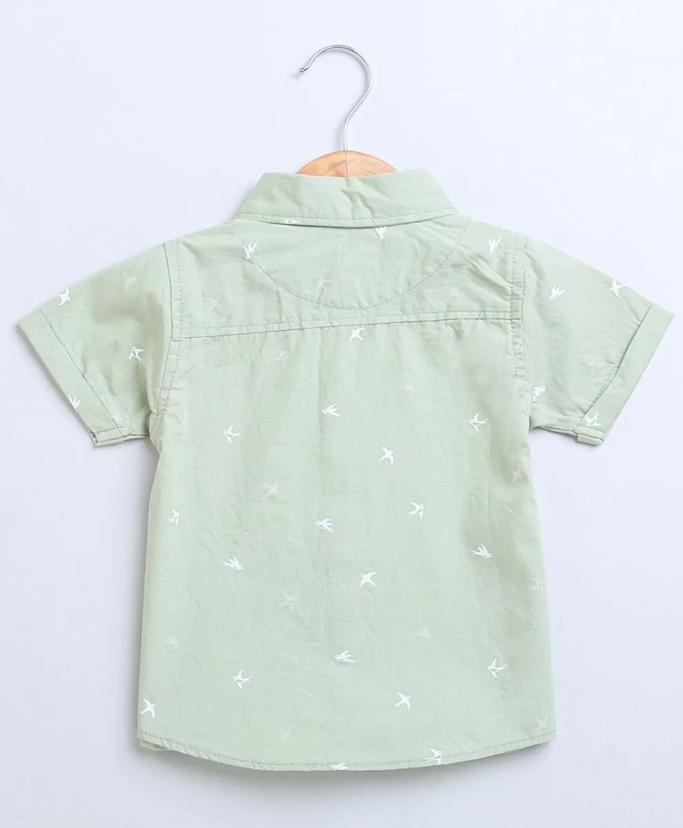 Sweetlime By AS  Bird Print Cotton Poplin Boys Shirt & White Cotton Slub Shorts