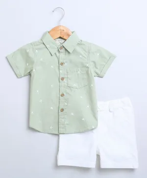 Sweetlime By AS  Bird Print Cotton Poplin Boys Shirt & White Cotton Slub Shorts