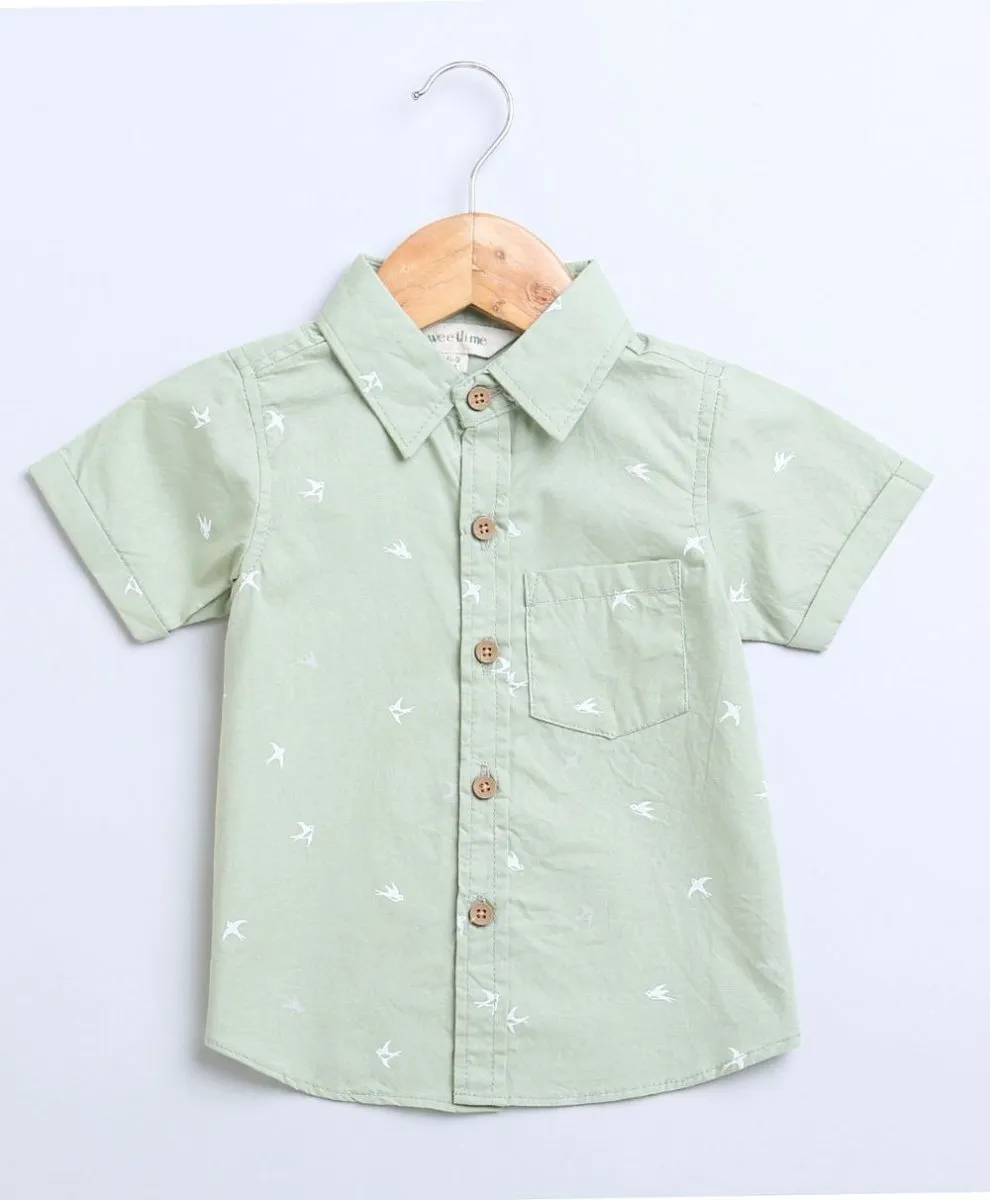 Sweetlime By AS  Bird Print Cotton Poplin Boys Shirt & White Cotton Slub Shorts