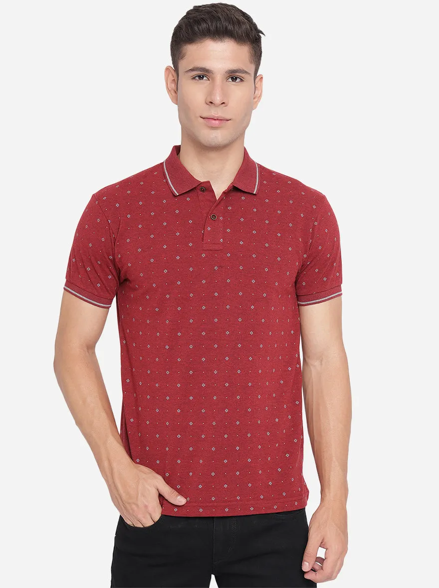 Tango Red Printed Slim Fit Polo T-Shirt | Greenfibre