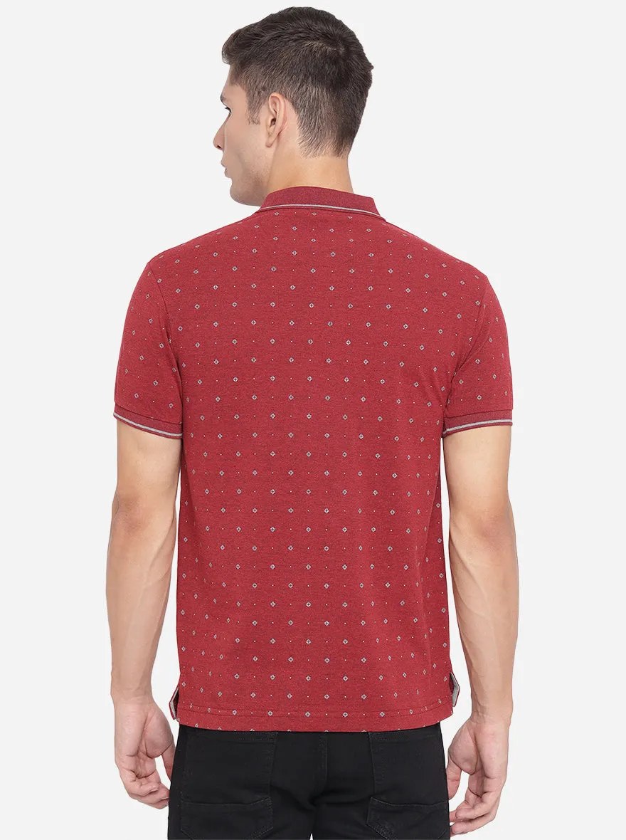 Tango Red Printed Slim Fit Polo T-Shirt | Greenfibre