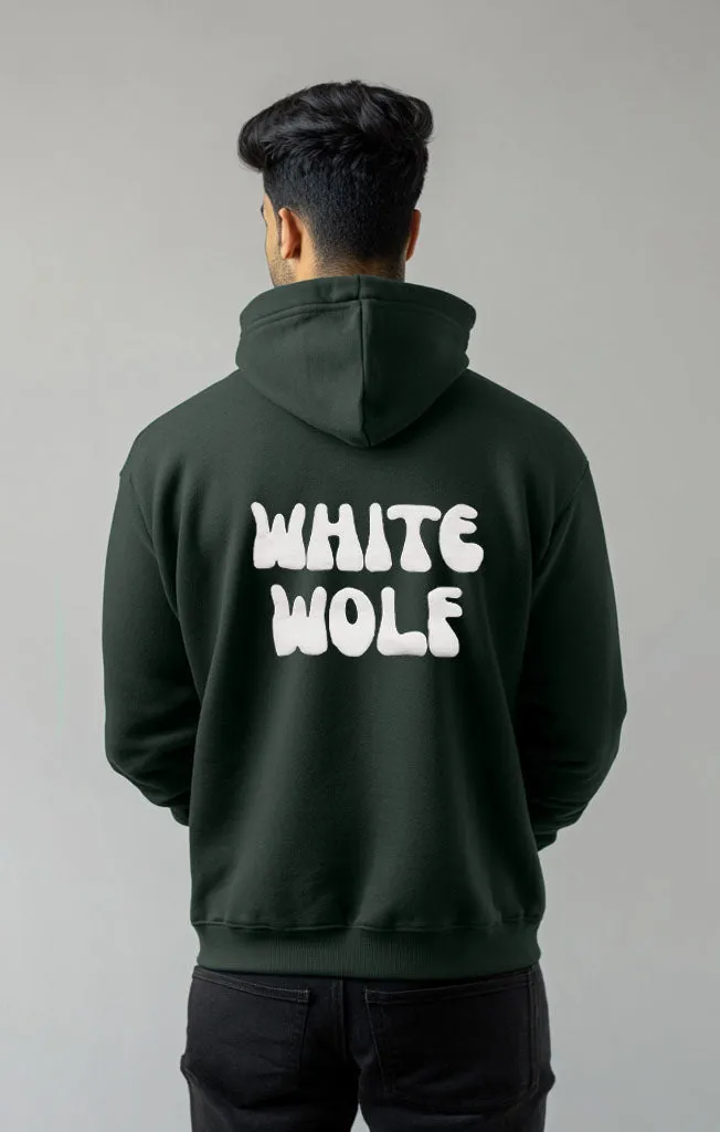 Unisex White Wolf Premium Fleece- Hoodie (Dark Cool Green) White