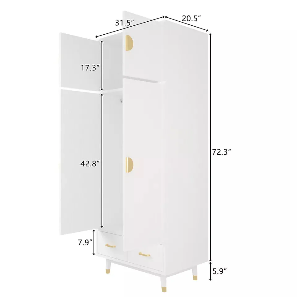 Versatile Wardrobe Cabinet Clothing Rod With Double Drawer Storage