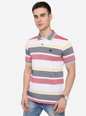 White & Red Striped Slim Fit Polo T-Shirt | Greenfibre