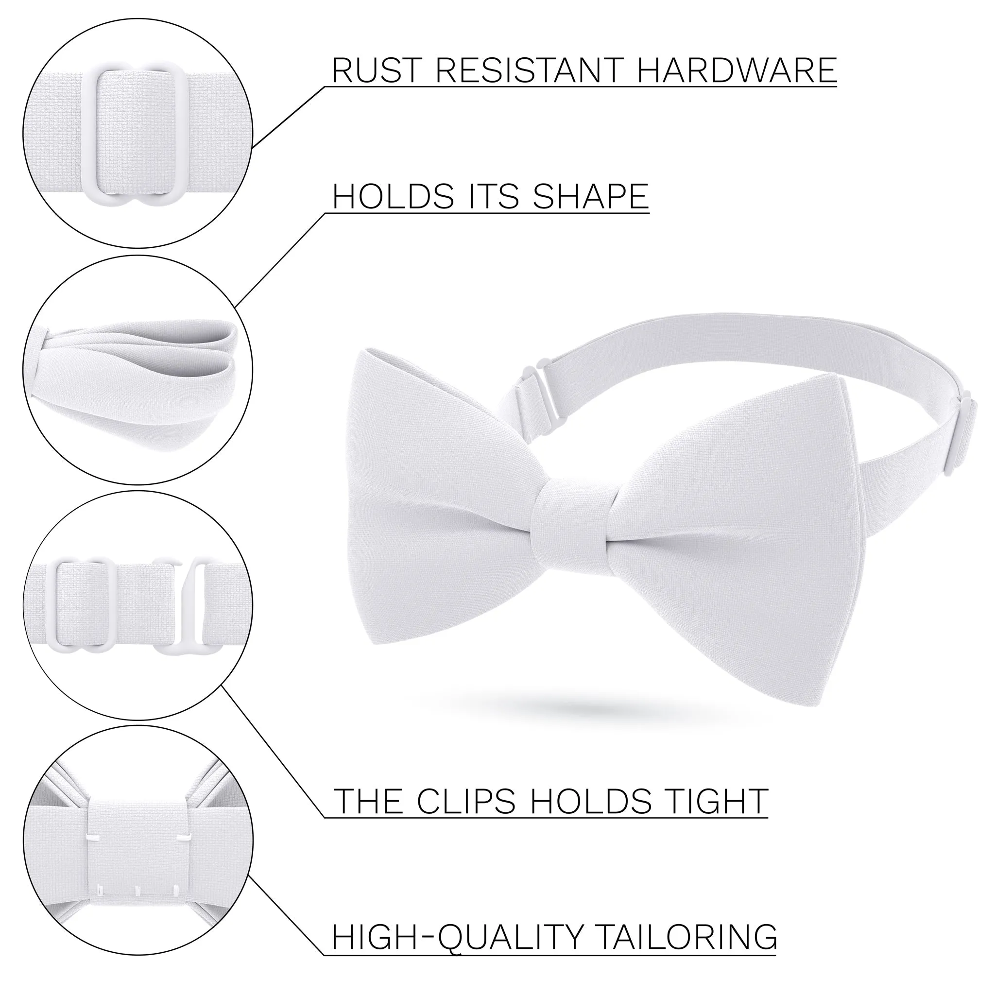 White Bow Tie with Handkerchief Set