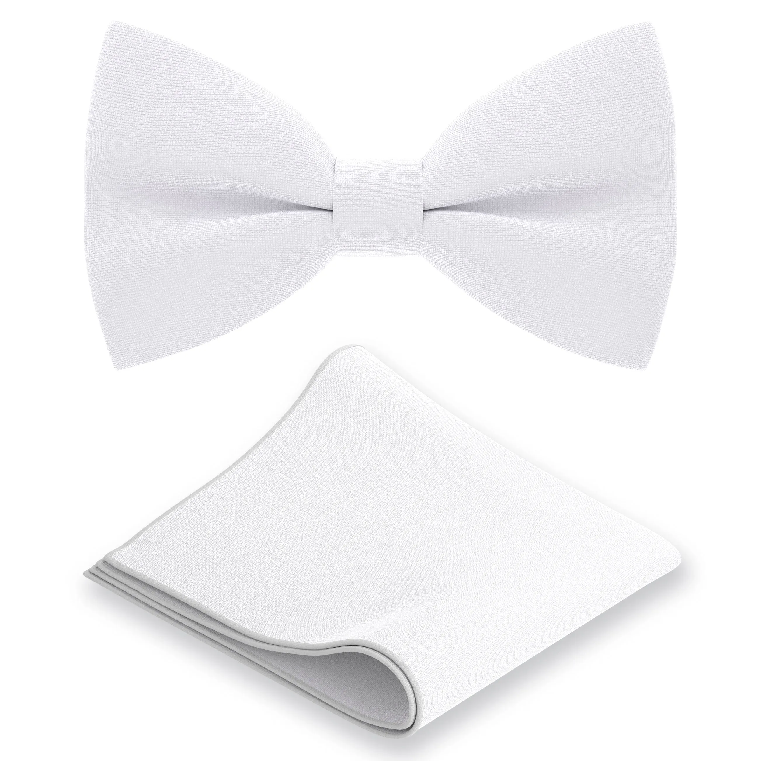 White Bow Tie with Handkerchief Set