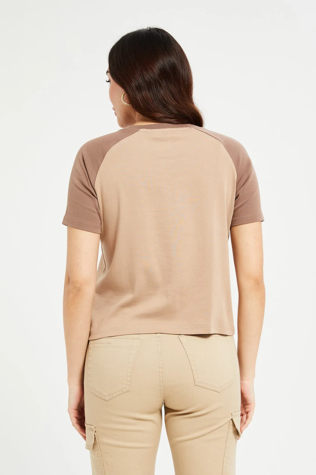 Women Brown Raglan Printed T-Shirt