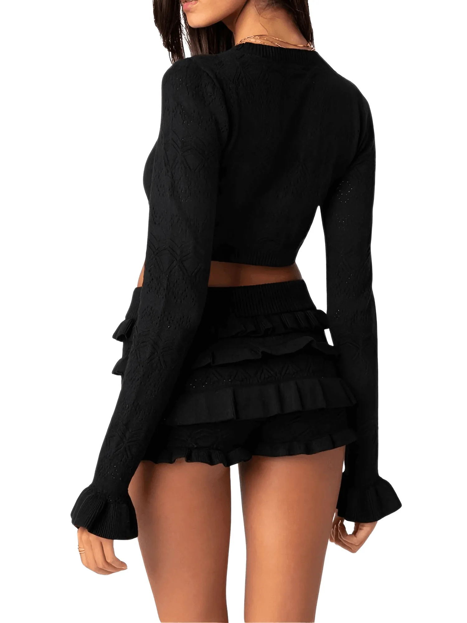 Women's Long Sleeve Crop Top Shorts Set 2-Piece