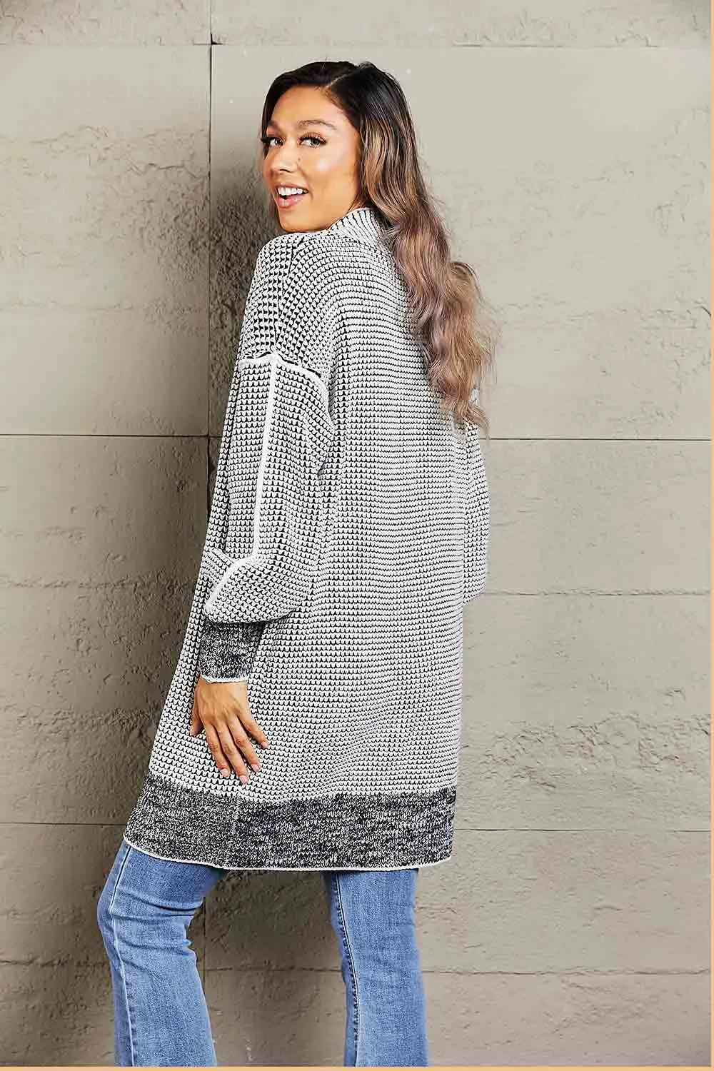 Woven Right Heathered Open Front Longline Cardigan