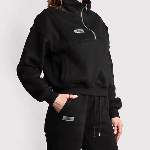 Yesmine Fleece Half Zip Jumper - Black