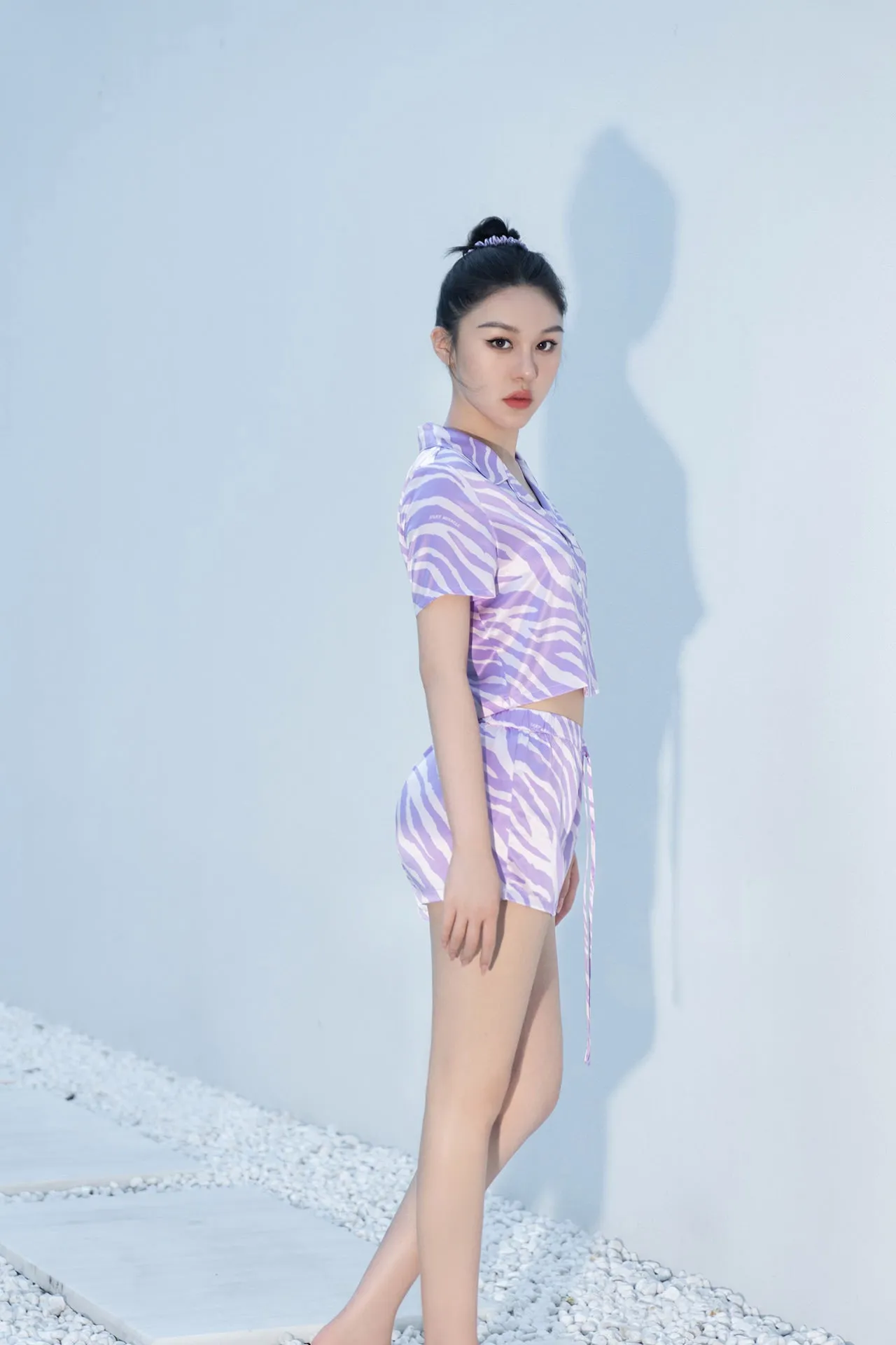 Zebra Print Crystal Purple Short-Sleeved Pyjama Set