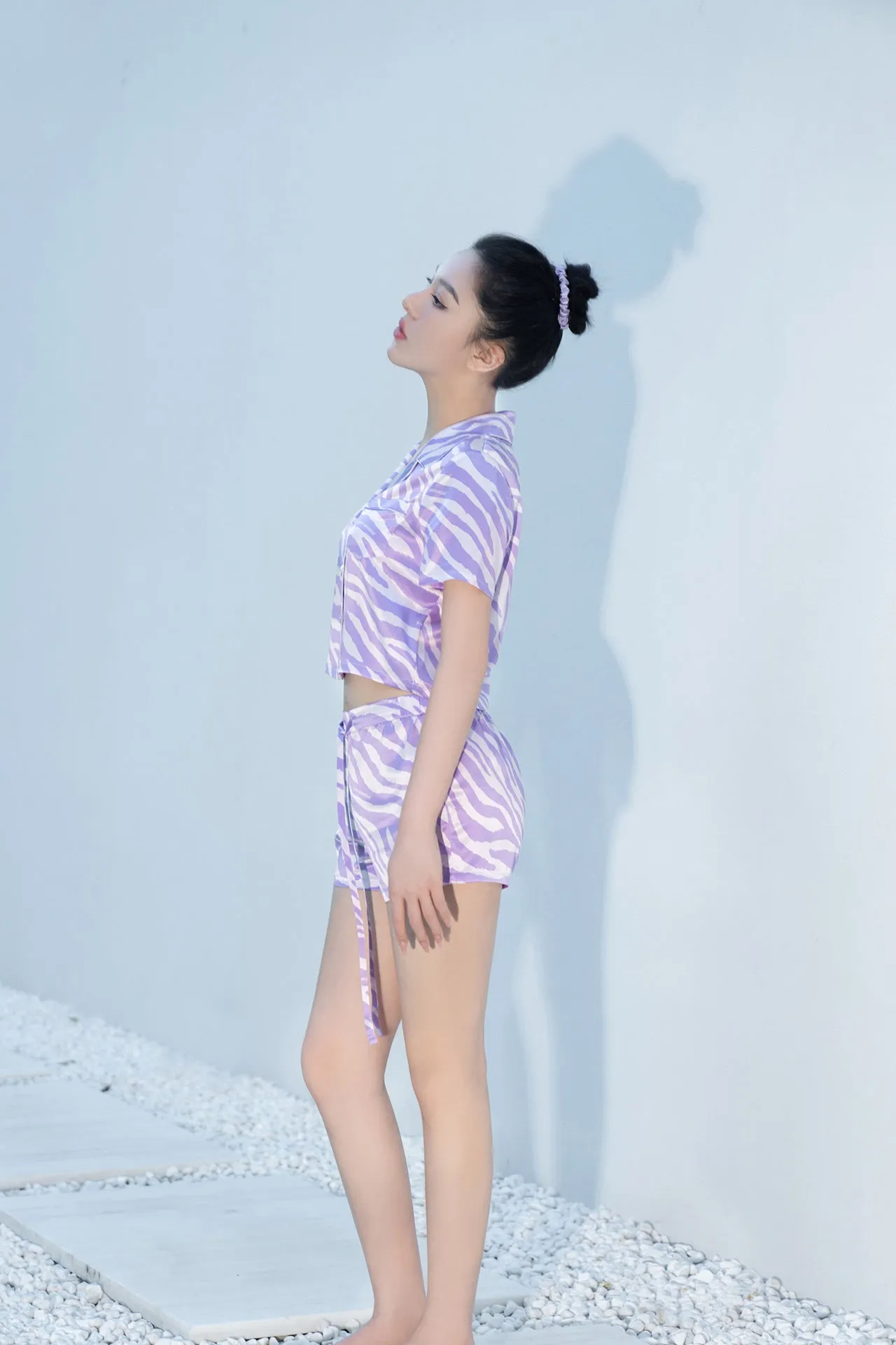 Zebra Print Crystal Purple Short-Sleeved Pyjama Set