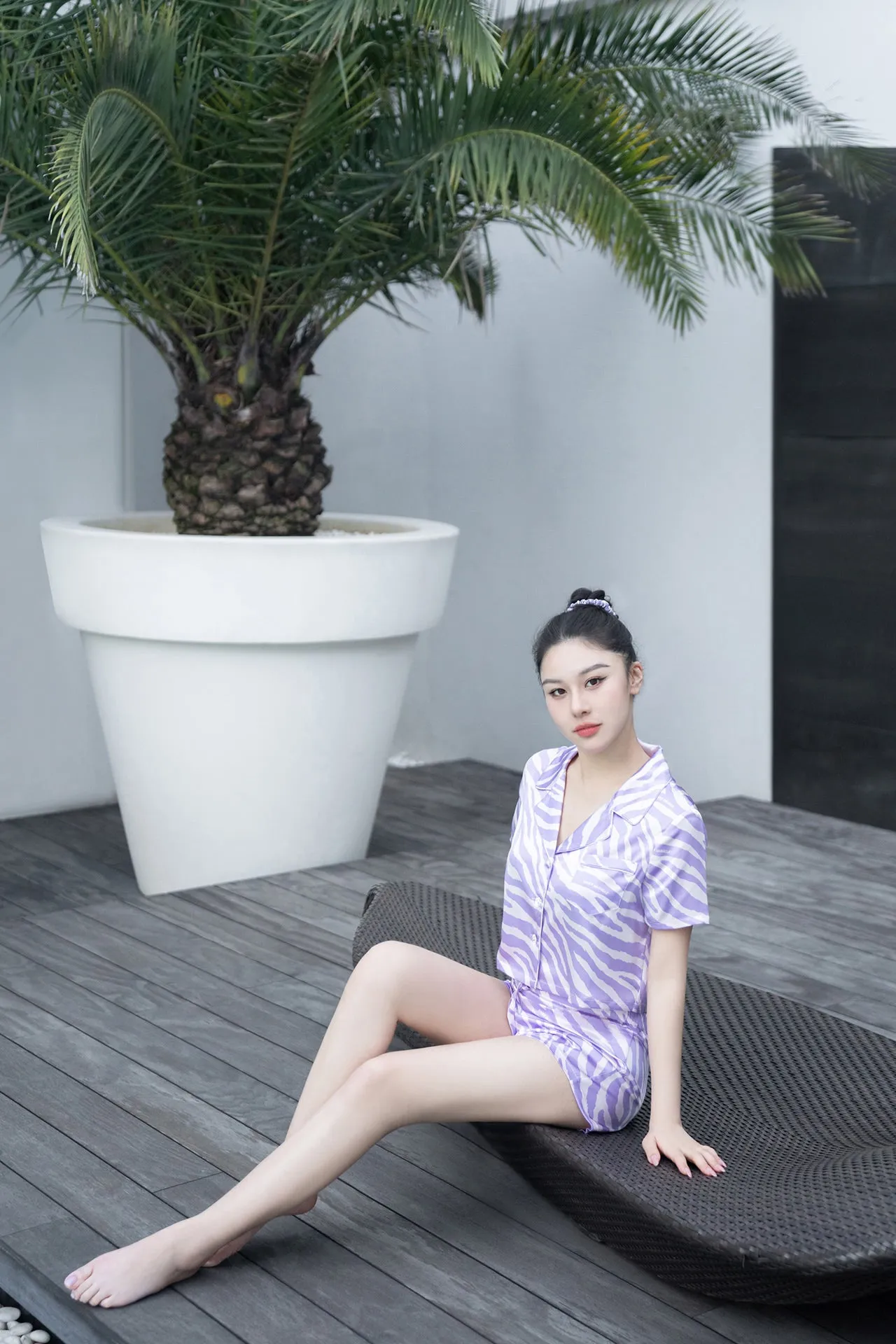 Zebra Print Crystal Purple Short-Sleeved Pyjama Set