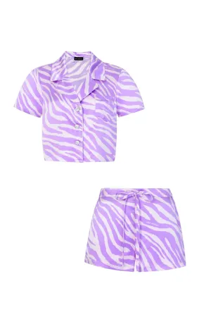 Zebra Print Crystal Purple Short-Sleeved Pyjama Set