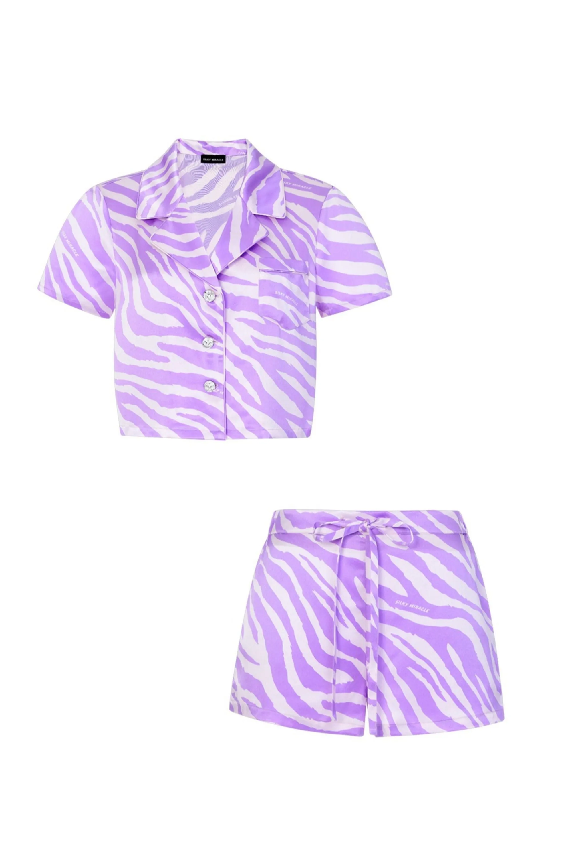 Zebra Print Crystal Purple Short-Sleeved Pyjama Set